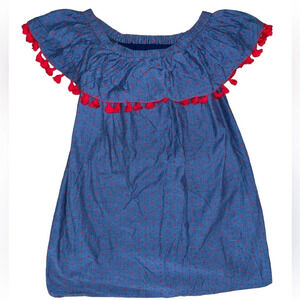 Cooper & Ella Dress Beatriz Blue Denim Pom Pom Off the Shoulder Mini Size Small